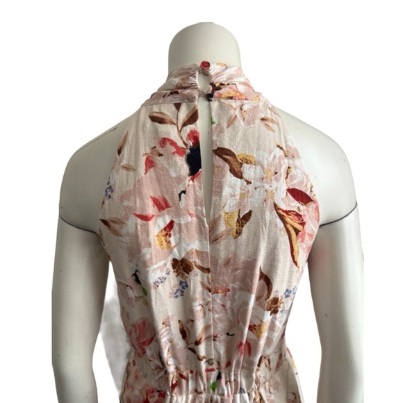 EXPRESS linen halter midi dress cream pink romantic crossover sexy tiered medium - Picture 9 of 16